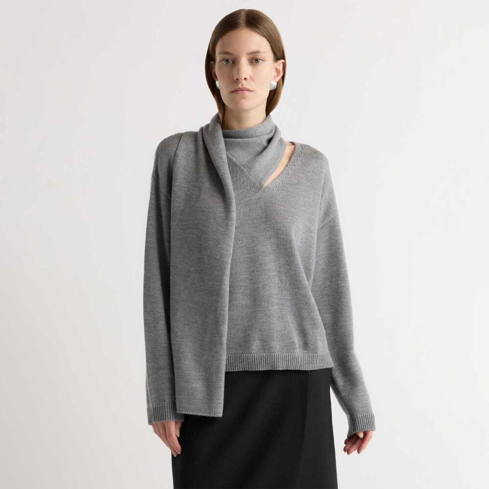 Modern Citizen Amanda Scarf-Neck Wool Sweater Size LHeather Graphite / L